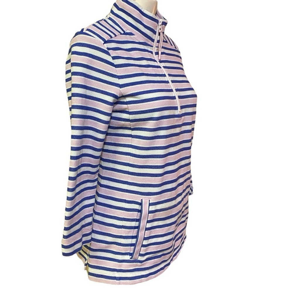 T by Talbots Striped 1/2 Zip in Blue Pink and White Size Small - Picture 2 of 6